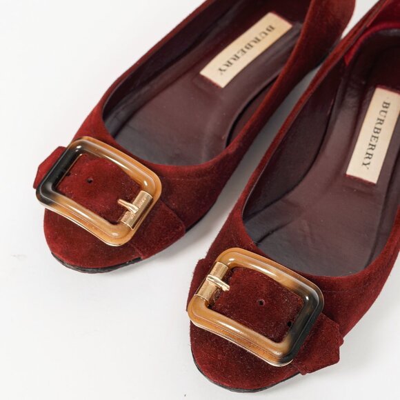 Burberry Leygreen Mahogany Red Suede Trench Buckle Ballerina Flats - Picture 7 of 13